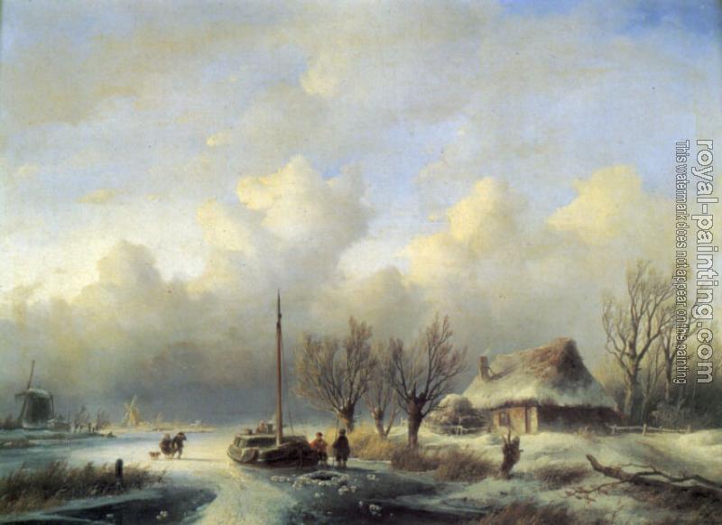 Andreas Schelfhout : Figures in a winter landscape